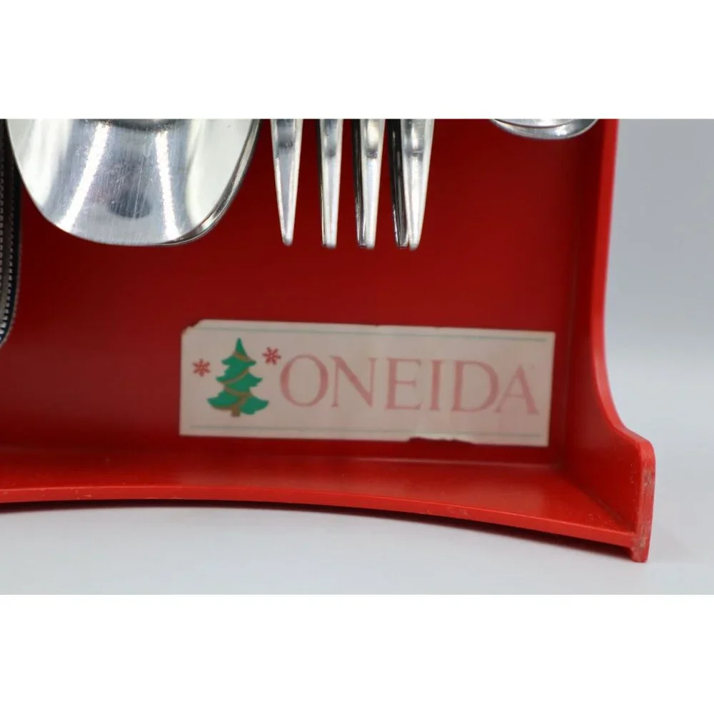 Oneida Holiday Colormates 22-Piece Flatware Set w/ Tote Caddy Christmas Japan